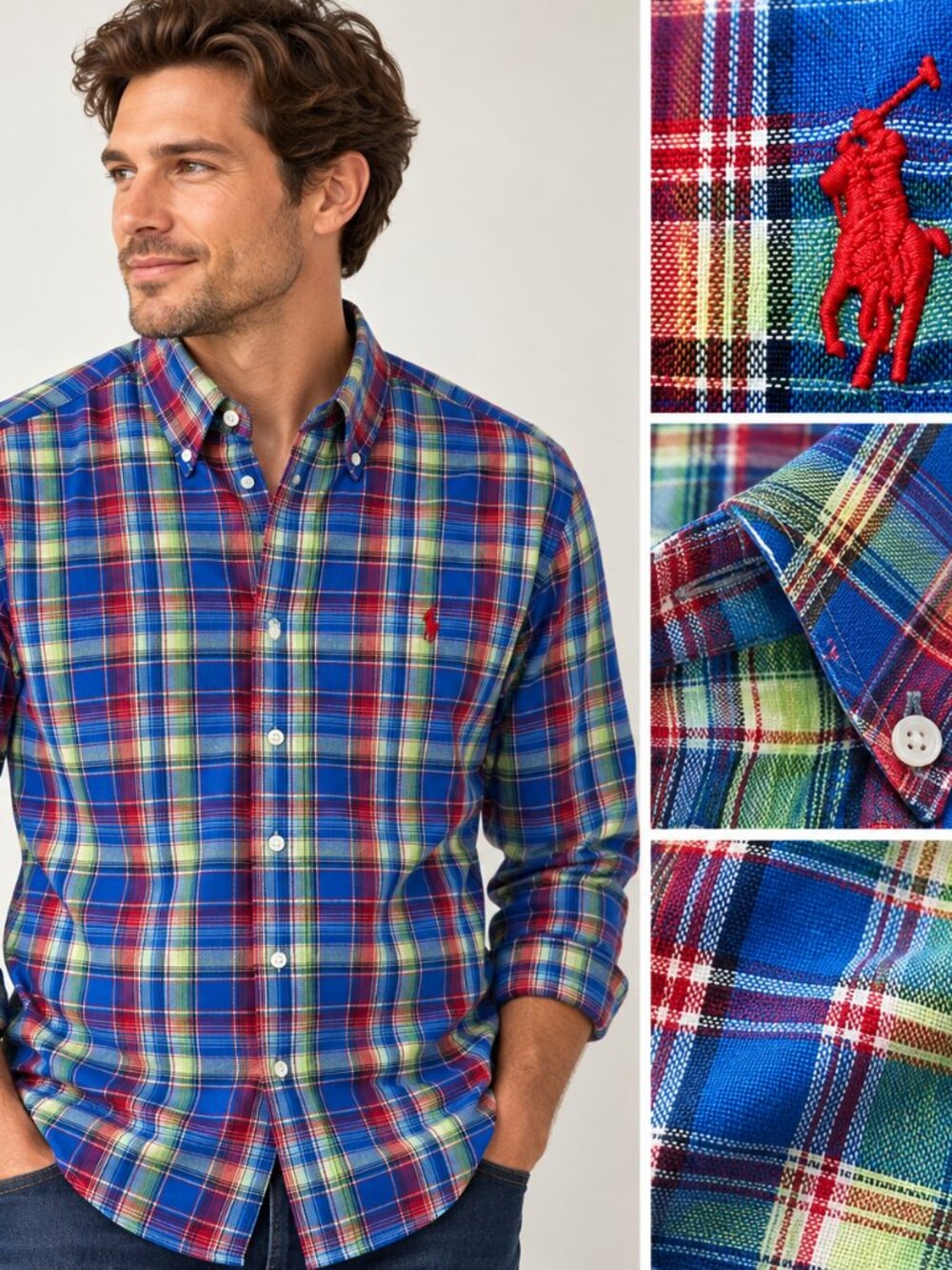 Ralph Lauren Mens Classic Fit Plaid Button Down Shirt S Blue Red Green Pony
